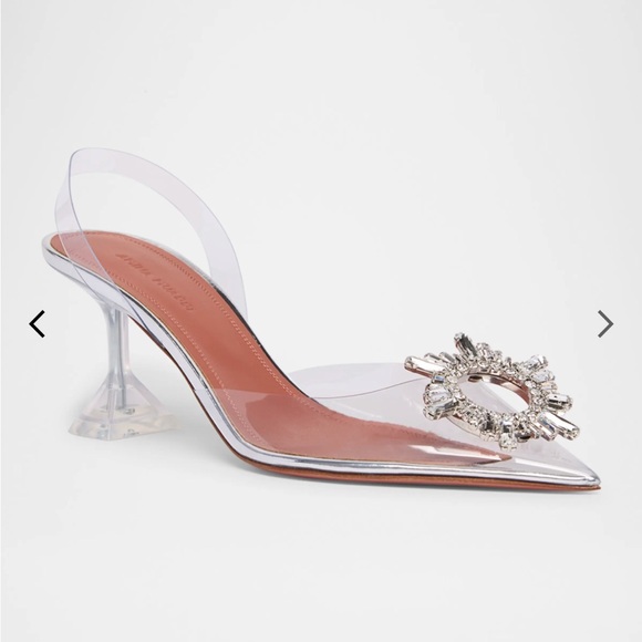 Amina Muaddi Transparent and Silver Embellished Heels - Picture 9 of 12